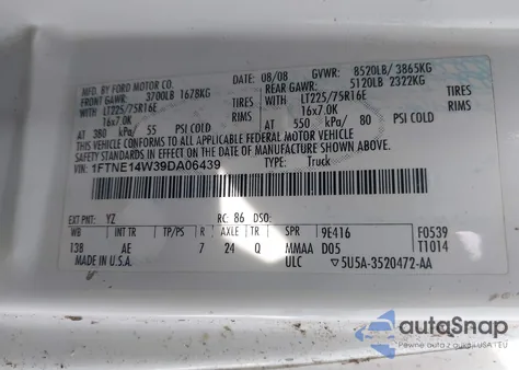 2009 Ford E-150 Commercial/Recreational из США, поврежденный, VIN 1FTNE14W39DA06439